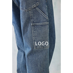2023 Printemps Automne Grande Vente Jeans Homme Logo Personnalisé 100% Coton Bleu Droit Ample Multi-Poches <span class=keywords><strong>Pantalon</strong></span> Cargo de Travail Charpentier - Product Image 5
