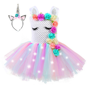 Vestito da <span class=keywords><strong>unicorno</strong></span> per <span class=keywords><strong>bambina</strong></span> con luci LED, tutù luminoso, regalo di compleanno, costume da <span class=keywords><strong>unicorno</strong></span> per Halloween, carnevale, feste, abito da principessa dei fiori - Product Image 3