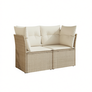 Canapé de jardin 2 places en rotin beige avec coussins en mousse haute densité, mobilier d'extérieur - Product Image 1