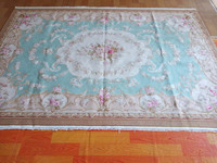 Custom 5x8 Light Cyan Turquoise Handmade French Chinese Wool Aubusson Carpet Area Rug Hand Made in China