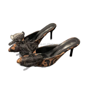 Mules d'été à bout pointu et nœuds, talon moyen, pour femme, élégantes, grandes tailles, sexy, imprimé léopard - Product Image 5