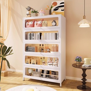 Estantería de Acero con Puerta de Vidrio, Librería Infantil, Mueble de Almacenamiento para Sala de Estar, Vitrina Antipolvo, Estante de Hierro Forjado - Product Image 1
