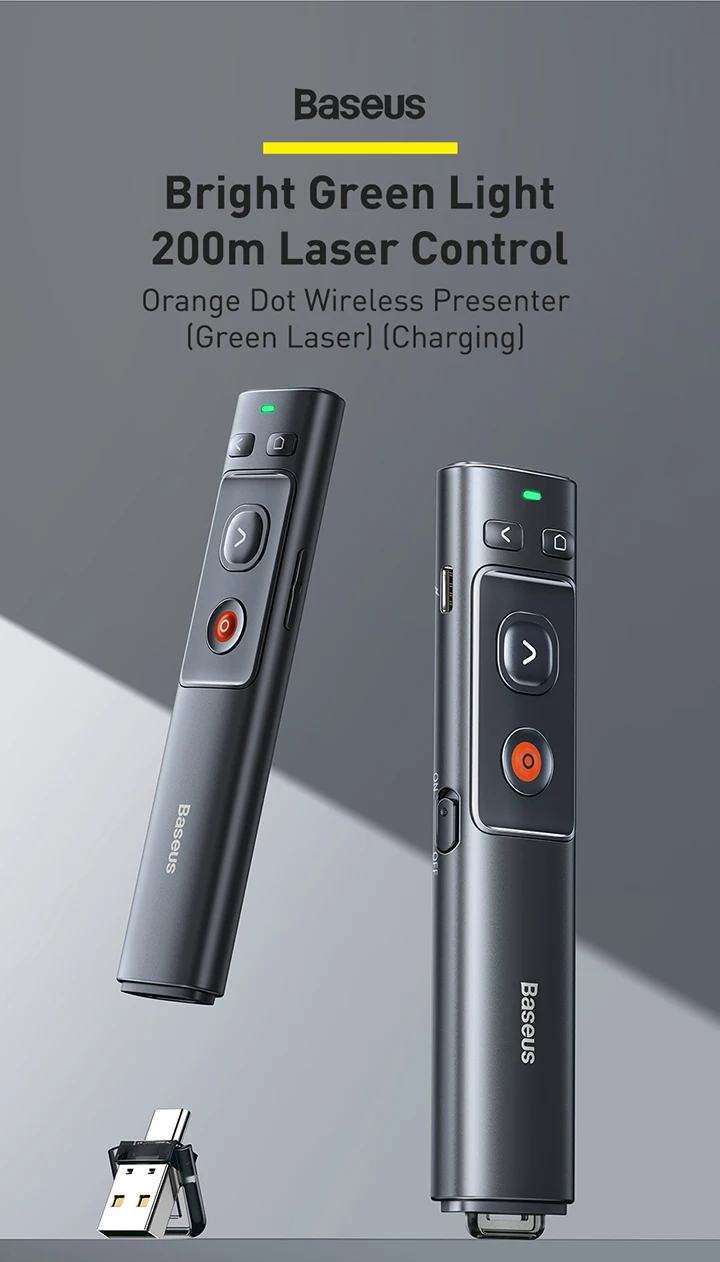 Orange Dot Wireless Presenter (Green Laser)(Charging)