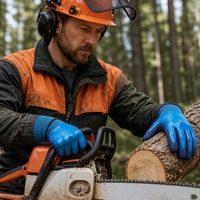 Gants tricotés bleus avec revêtement en latex froissé, gants de protection imperméables antidérapants pour la manipulation du poisson, l'agriculture, la cueillette en jardin