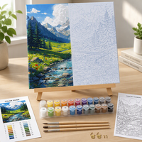 Kit de peinture par numéros DIY encadré sur mesure, paysage de montagne, rivière et prairie, peinture acrylique sur toile pour adultes, décoration intérieure