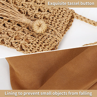 Sac à main en macramé en paille de raphia tissé à la main avec poche pour téléphone portable, sac à main en crochet ajouré