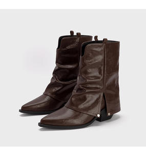 Nouvel arrivage de bottines classiques à bout pointu pour femmes bottines en cuir imperméables à enfiler talons épais bottes de requin amples pour femmes Botas - Product Image 3