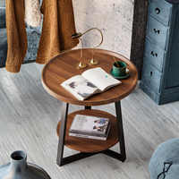 Table basse ronde moderne à trois niveaux avec plateau en bois, pieds en métal, table d'appoint pour canapé, salon, maison