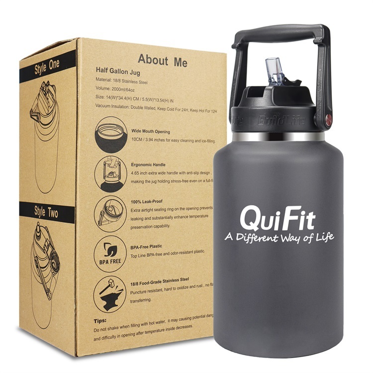 2000ml 2l 64oz Gym Vacuum Flask Insulated Double Wall Stainless Steel ...