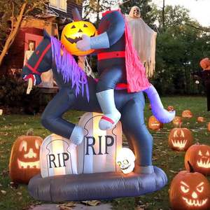 Halloween inflable jinete sin cabeza hombre sin rostro caballo 6 pies Halloween inflables fiesta al aire libre decoración de jardín - Product Image 4