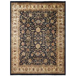 พรมขนสัตว์ถักมือ – ลายดอกไม้คลาสสิกสีดำสไตล์ดั้งเดิม - Product Image 1