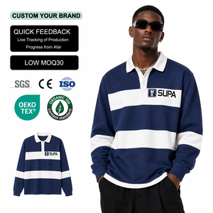 Camiseta Térmica de Manga Larga para Hombre, Estilo Rugby, 100% Algodón, Cuello con Botones, Corte Cuadrado, Peso Pesado de 200-500 Gramos, Personalizable - Product Image 1
