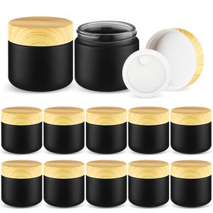 Tarros Cosméticos Redondos Personalizados de 5g, 10g, 15g, 20g, 30g, 50g, 100g, Color Marrón Pastel Oscuro Esmerilado, con Tapa de Bambú y Vidrio Ámbar Mate - Product Image 1
