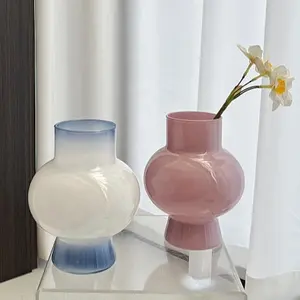 New Design Blue Pink Flower Vase Wedding Table Decoration Hand Painted Glass Vase