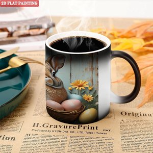 Heat Sensitive Ceramic <b>Mug</b> Frosted Black 11oz Sublimation Blank Cup <b>Easter</b> Bunny Design 2D Flat Painting - Product Image 5