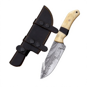 Couteau de chasse en acier Damas, lame à pointe tombante, bord droit, manche en ivoire, pour usage extérieur, couteaux de chasse à vendre - Product Image 6