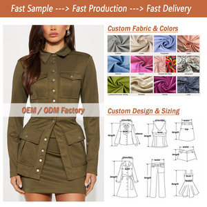 Robes cargo sur mesure pour femmes, conçues par des fabricants, vente en gros, manches longues, extensibles, mini-vêtements de marque avec poches - Product Image 1
