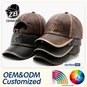 Custom Logo Classic Low Profile Distressed Dad Hat Adjustable Leather Hat <b>Vintage</b> Washed Leather Baseball <b>Cap</b> for Men Women - Product Image 1