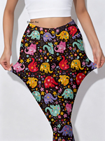 Legging Yoga Wanita Pinggang Tinggi Motif Gajah Warna-warni Celana Ketat Slim Fit Celana Olahraga Motif Bunga Kartun Lucu