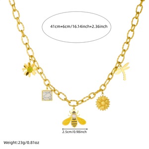 Gold Plated Stainless Steel Bee Sunflower Necklace Charms Daily Wear Gift Jewelry Insect Series N3818 - Product Image 4