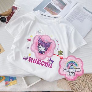 Áo thun Hàn Quốc Ngắn Tay Áo 2025 mùa hè mới cho chó Yugui màu sắc thay đổi con chó kurami sequin cô gái áo lưới màu đỏ - Product Image 3