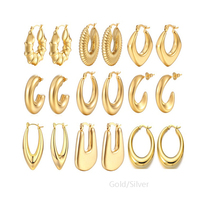 Anting-anting bulat besar wanita, anting-anting Chunky baja tahan karat hiasan geometris tidak pudar