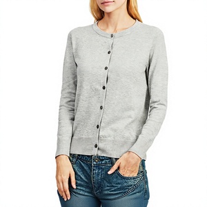 Suéter Cárdigan de Punto para Mujer, Cuello Redondo, Botones al Frente, Manga Larga, para Otoño, Ropa de Oficina - Product Image 3