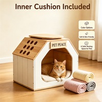 Maison pour chat en bois de style nordique, nid pour chat fermé en forme de maison avec coussin moelleux, trous d'aération, petit espace intérieur