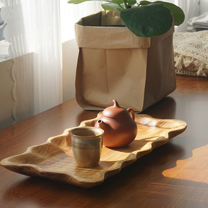 Bandeja Rectangular Hecha a Mano de Madera de Cedro, Color Natural, Diseño Sólido, Para Uso Doméstico, Regalo - Product Image 1