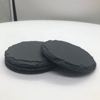 Dessous de verre rond en ardoise noire