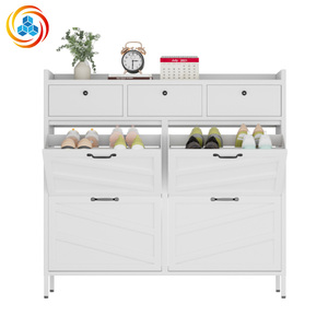 Meuble à chaussures en métal blanc avec 4 tiroirs basculants et 3 tiroirs supérieurs, organisateur de rangement d'entrée fin et autoportant avec dispositif anti-basculement - Product Image 2