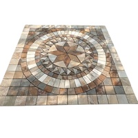 Mosaïque moderne personnalisée en pierre naturelle d'extérieur, mosaïque en ardoise en forme de boussole pour la pavage des cours de villas