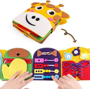 Bambini feltro tranquillo libro giocattolo per bambino, giraffa 3D tessuto occupato libro per 3 anni ragazzi/ragazze, attività sensoriale abilità motorie fini Pres