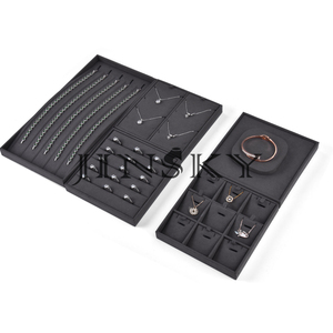 Bandeja de exhibición de joyería de microfibra gris oscuro Jinsky, bandeja para pendientes, anillo, collar, soporte, bandejas organizadoras de joyería - Product Image 2