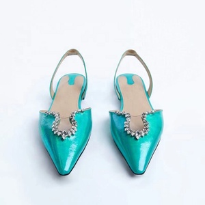 Sandalias de Mujer con Parte Superior Metálica Patentada, Adornadas con Diamantes, Sandalias Casuales con Tira Trasera, Zapatos Planos de Oficina para Mujer - Product Image 1