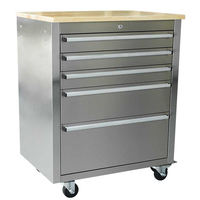 Armoire de rangement à 5 tiroirs en argent pour garage, atelier, coffre à outils complet, chariot à outils