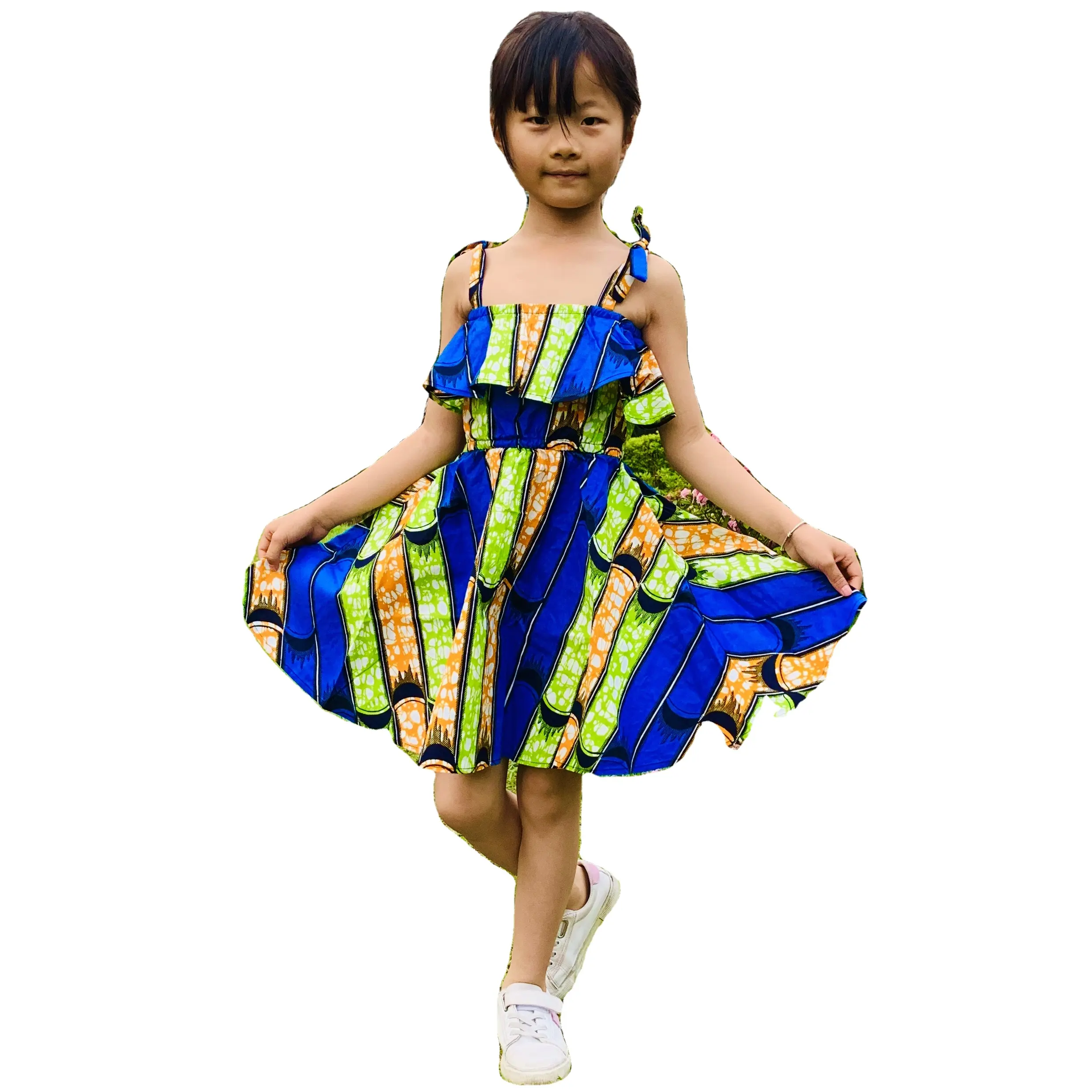 Hot Sale Kids Dress Custom African Kids Summer Clothing Girls Wax Printed Sleeveless Girls Dresses