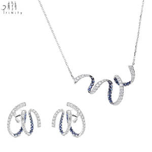 Collar de oro blanco macizo de 18 quilates con forma curva de alta calidad y gemas naturales de zafiro y diamantes naturales para mujer, para uso diario. - Product Image 6