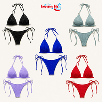 Ensemble de maillots de bain ODM pour femmes avec liens ajustables sur les côtés, en spandex extensible personnalisé, bikini de qualité supérieure pour les marques de vêtements de plage et aquatiques