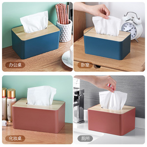 Tissue Box Blue Wood Top Desktop Home Office Multipurpose Storage Box - Product Image 4