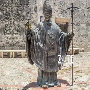 Artigianato in metallo bronzo statua di papa john paul per la decorazione del giardino