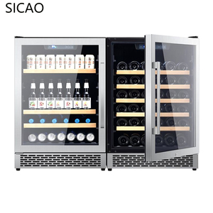 Réfrigérateur <span class=keywords><strong>cave</strong></span> à <span class=keywords><strong>vin</strong></span> SICAO R600a 300L au design unique en verre avec éclairage LED bleu pour 28 <span class=keywords><strong>bouteilles</strong></span> - Product Image 1