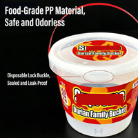 Seau alimentaire en PP imprimé IML de 3 L, résistant au congélateur, avec poignée, inviolable, taille personnalisée pour usage commercial alimentaire