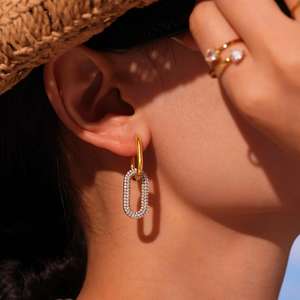 Dainty Trendy Gold Paperclip Square Dangle Hoops Boucles d'oreilles Léger Minimaliste Esthétique Or Bijoux pour Femme - Product Image 6