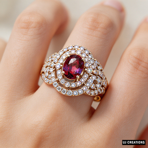 Bague de cocktail en or 18 carats pour femme, saphir et diamants pavés, motif floral, alliance de luxe - Product Image 4