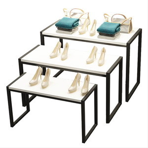 Metalen Frame Houten Board Kleding Winkel 3 Delige Hoge-Lage Schoenen Kledingstuk Handtas Broek Display Tafel - Product Image 3