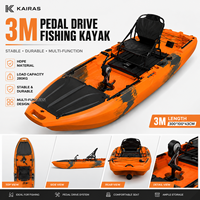 Kayak de pêche à pédales 3M en HDPE, bateau de pêcheur avec siège réglable et porte-canne pour la pêche en plein air