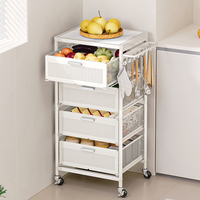 Chariot de rangement de cuisine moderne blanc crème à 4 niveaux avec tiroirs roulants pour légumes et fruits, étagère de rangement avec roulettes