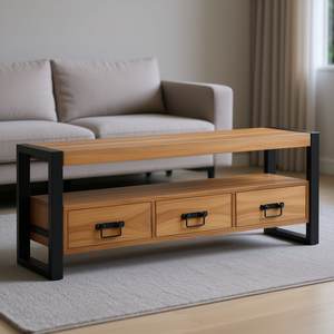 Solid Wood Acacia <b>TV</b> <b>Stand</b> 47.2x11.8x17.7 <b>Inches</b> With Storage Industrial Design Modern Living Room Furniture - Product Image 2