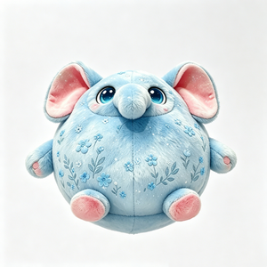 Customized Round blue elephant plush toy, floral embroidered elephant stuffed animal, <b>squishy</b> elephant soft pillow - Product Image 3